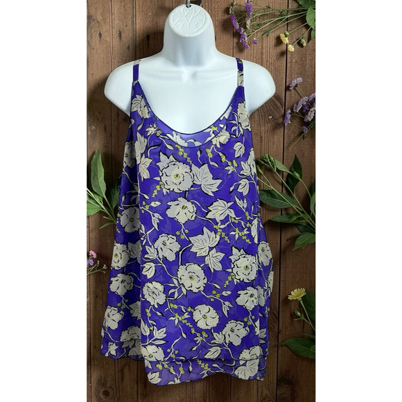 CAbi Tops - Cabi Purple Floral Sleeveless Blouse Sz XL Long Layered Top Adjustable Straps